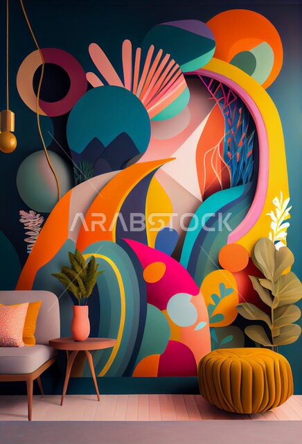 تصاميم ابداعية لجدار فني، الزخارف والديكورات الداخلية، رسومات جدارية فنية، ورق حائط ثلاثي الأبعاد، خلفية جدارية ملونة