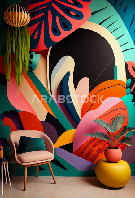 تصاميم ابداعية لجدار فني، الزخارف والديكورات الداخلية، رسومات جدارية فنية، ورق حائط ثلاثي الأبعاد، خلفية جدارية ملونة