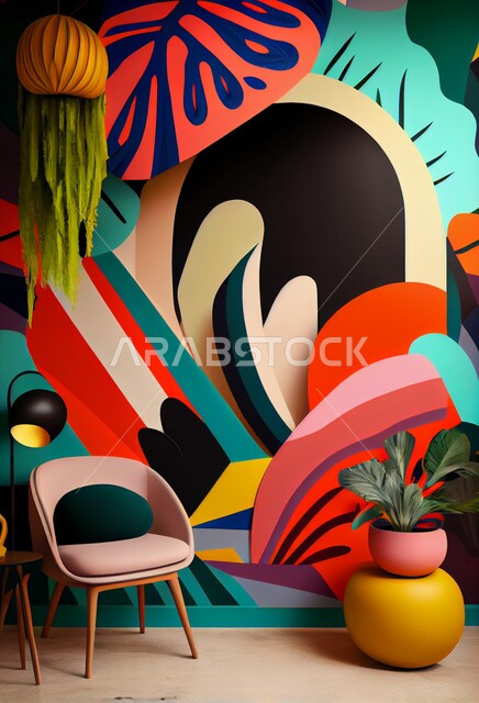 تصاميم ابداعية لجدار فني، الزخارف والديكورات الداخلية، رسومات جدارية فنية، ورق حائط ثلاثي الأبعاد، خلفية جدارية ملونة