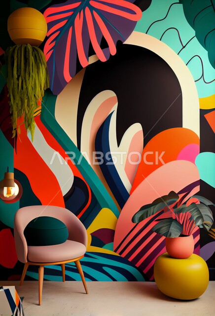 تصاميم ابداعية لجدار فني، الزخارف والديكورات الداخلية، رسومات جدارية فنية، ورق حائط ثلاثي الأبعاد، خلفية جدارية ملونة