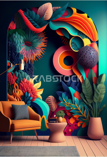 تصاميم ابداعية لجدار فني، الزخارف والديكورات الداخلية، رسومات جدارية فنية، ورق حائط ثلاثي الأبعاد، خلفية جدارية ملونة