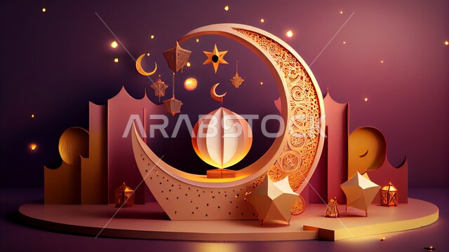 تصاميم اسلامية، تحف رمضانيه ثلاثية الابعاد، هلال رمضان، مصابيح رمضان، ديكورات وأنوار رمضانية، زينة رمضان، خلفية رمضانية