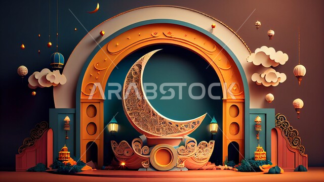 تصاميم اسلامية، تحف رمضانيه ثلاثية الابعاد، هلال رمضان، مصابيح رمضان، ديكورات وأنوار رمضانية، زينة رمضان، خلفية رمضانية