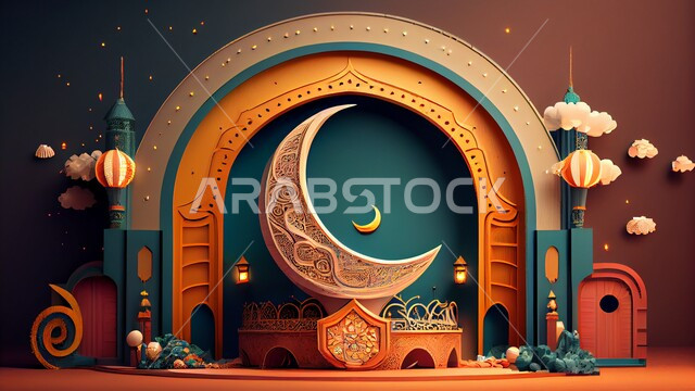 تصاميم اسلامية، تحف رمضانيه ثلاثية الابعاد، هلال رمضان، مصابيح رمضان، ديكورات وأنوار رمضانية، زينة رمضان، خلفية رمضانية