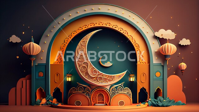تصاميم اسلامية، تحف رمضانيه ثلاثية الابعاد، هلال رمضان، مصابيح رمضان، ديكورات وأنوار رمضانية، زينة رمضان، خلفية رمضانية