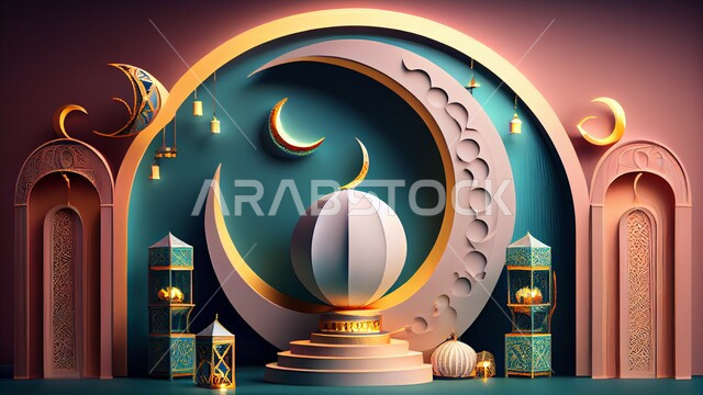 تصاميم اسلامية، تحف رمضانيه ثلاثية الابعاد، هلال رمضان، مصابيح رمضان، ديكورات وأنوار رمضانية، زينة رمضان، خلفية رمضانية