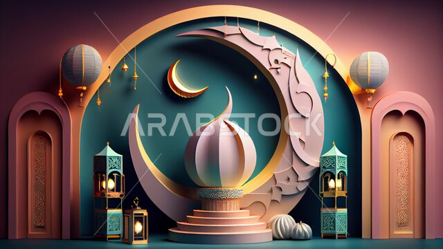 تصاميم اسلامية، تحف رمضانيه ثلاثية الابعاد، هلال رمضان، مصابيح رمضان، ديكورات وأنوار رمضانية، زينة رمضان، خلفية رمضانية