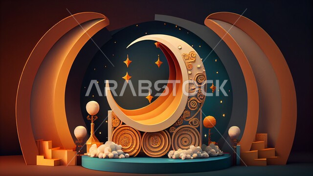 تصاميم اسلامية، تحف رمضانيه ثلاثية الابعاد، هلال رمضان، مصابيح رمضان، ديكورات وأنوار رمضانية، زينة رمضان، خلفية رمضانية