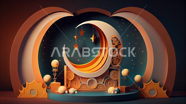 تصاميم اسلامية، تحف رمضانيه ثلاثية الابعاد، هلال رمضان، مصابيح رمضان، ديكورات وأنوار رمضانية، زينة رمضان، خلفية رمضانية
