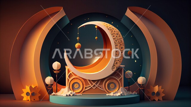 تصاميم اسلامية، تحف رمضانيه ثلاثية الابعاد، هلال رمضان، مصابيح رمضان، ديكورات وأنوار رمضانية، زينة رمضان، خلفية رمضانية