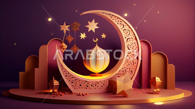 تصاميم اسلامية، تحف رمضانيه ثلاثية الابعاد، هلال رمضان، مصابيح رمضان، ديكورات وأنوار رمضانية، زينة رمضان، خلفية رمضانية