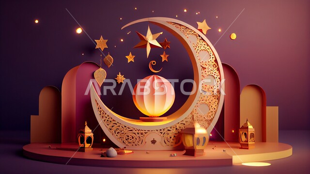 تصاميم اسلامية، تحف رمضانيه ثلاثية الابعاد، هلال رمضان، مصابيح رمضان، ديكورات وأنوار رمضانية، زينة رمضان، خلفية رمضانية