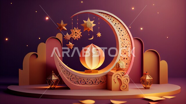 تصاميم اسلامية، تحف رمضانيه ثلاثية الابعاد، هلال رمضان، مصابيح رمضان، ديكورات وأنوار رمضانية، زينة رمضان، خلفية رمضانية