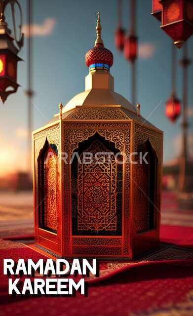 مجسم فانوس رمضان، تصاميم وزخارف اسلامية، زينة رمضان، ملصق رمضان كريم، خلفية رمضانية