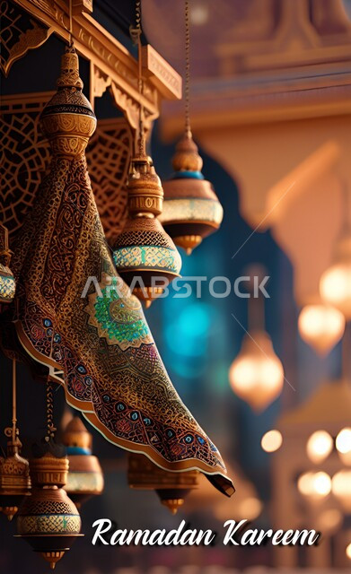 تصاميم وزخارف اسلامية، مصابيح مضيئة، فوانيس رمضان، زينة رمضان، رمضان كريم، خلفية رمضانية