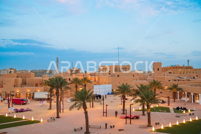 Al-Dahu neighborhood in Riyadh, Saudi Arabia, green palm trees, ancient ...