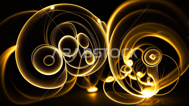 اشكال ثلاثية الابعاد، اضواء ساطعة، وميض مضيء، خطوط لامعة باللون الذهبي، اشكال هندسية، تكنولوجيا المستقبل، التطور الرقمي، خلفية زخرفية