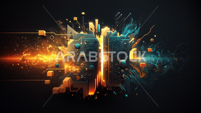 3D shapes, abstract black background, future technology, digital development, digital background
