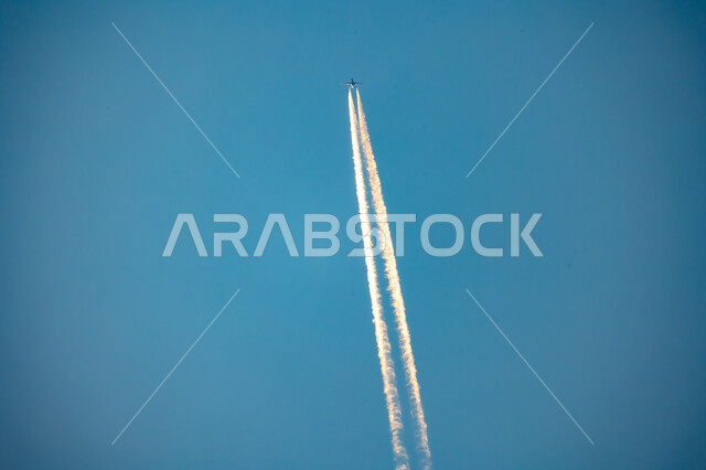 Plane flying in the sky, air shows, air transportation, travel and mobility