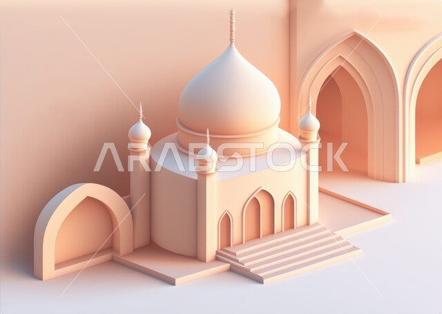 مجسم ثلاثي الابعاد لمسجد بتصاميم ابداعية، ديكورات اسلامية، تصاميم اسلامية، مجسمات اسلامية، ديكور رمضاني، خلفية رمضانية، تحف ثلاثية الأبعاد