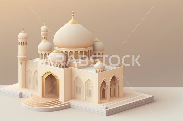 مجسم ثلاثي الابعاد لمسجد بتصاميم ابداعية، ديكورات اسلامية، تصاميم اسلامية، مجسمات اسلامية، ديكور رمضاني، خلفية رمضانية، تحف ثلاثية الأبعاد