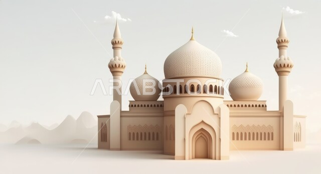 مجسم ثلاثي الابعاد لمسجد بتصاميم ابداعية، ديكورات اسلامية، تصاميم اسلامية، مجسمات اسلامية، ديكور رمضاني، خلفية رمضانية، تحف ثلاثية الأبعاد