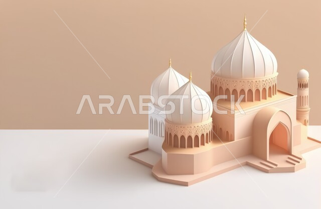مجسم ثلاثي الابعاد لمسجد بتصاميم ابداعية، ديكورات اسلامية، تصاميم اسلامية، مجسمات اسلامية، ديكور رمضاني، خلفية رمضانية، تحف ثلاثية الأبعاد