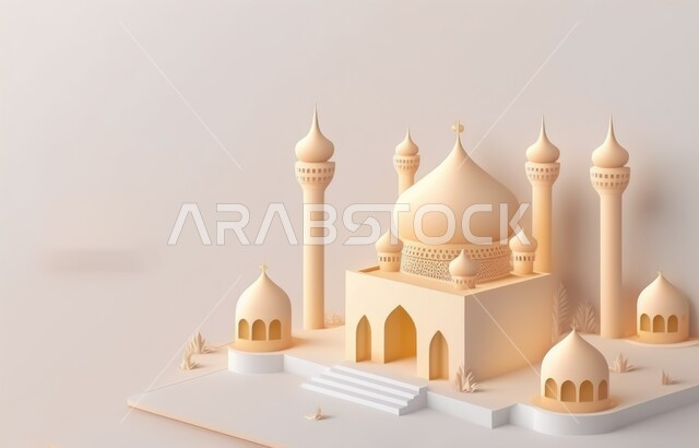 مجسم ثلاثي الابعاد لمسجد بتصاميم ابداعية، ديكورات اسلامية، تصاميم اسلامية، مجسمات اسلامية، ديكور رمضاني، خلفية رمضانية، تحف ثلاثية الأبعاد