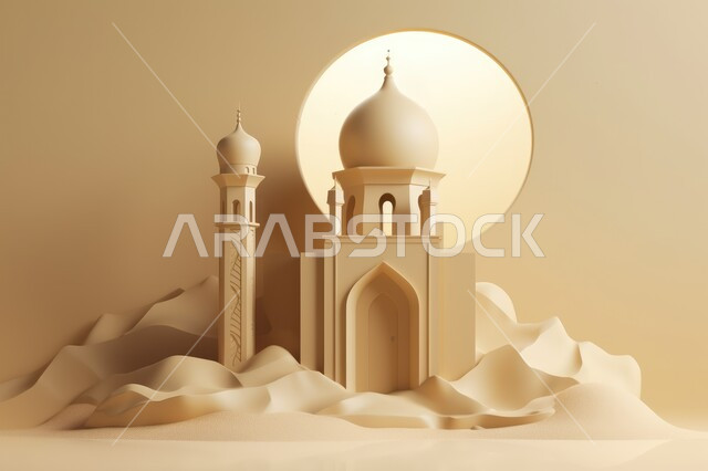 مجسم ثلاثي الابعاد لمسجد بتصاميم ابداعية، ديكورات اسلامية، تصاميم اسلامية، مجسمات اسلامية، ديكور رمضاني، خلفية رمضانية، تحف ثلاثية الأبعاد