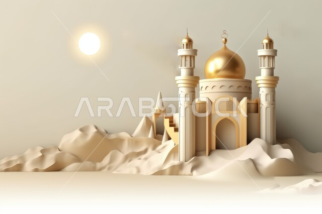 مجسم ثلاثي الابعاد لمسجد بتصاميم ابداعية، ديكورات اسلامية، تصاميم اسلامية، مجسمات اسلامية، ديكور رمضاني، خلفية رمضانية، تحف ثلاثية الأبعاد