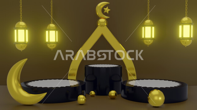 تصاميم اسلامية، تحف رمضانية ثلاثية الابعاد، هلال رمضان، ديكورات وأنوار رمضانية، فوانيس رمضان المضيئة، زينة رمضان، خلفية رمضانية
