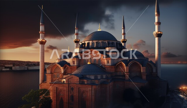 صورة مقربة لمسجد بتصاميم ابداعية، واجهة بحرية، شواطئ البحر، الفن الاسلامي المعماري، الهندسة المعمارية الاسلامية، معالم دينية، اماكن اسلامية مقدسة