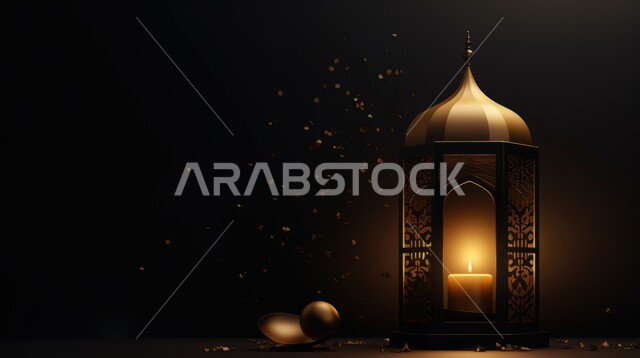 فانوس عربي تقليدي معدني، إضاءة وزينة شهر رمضان، تحف رمضانية، الإحتفال بقدوم شهر رمضان، ديكورات وأنوار، اجواء رمضانية، خلفية سوداء