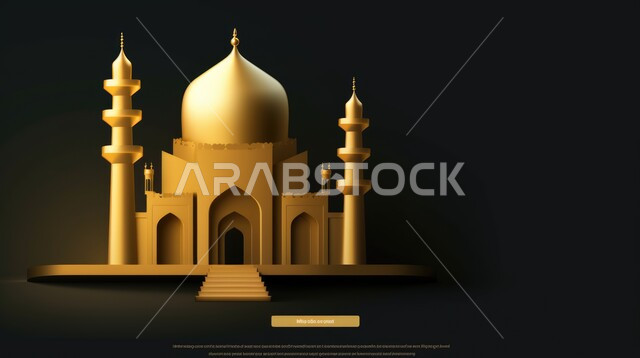 A three-dimensional model of a luminous mosque with creative designs, Islamic decorations, Islamic designs, glowing Islamic figures, Ramadan decor, Ramadan background, three-dimensional artifacts, black background