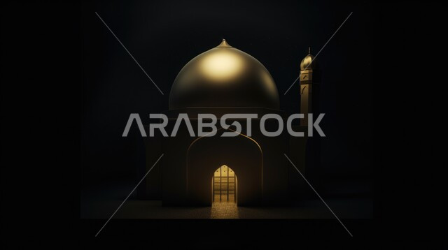 مجسم ثلاثي الابعاد لمسجد مضيء بتصاميم ابداعية، ديكورات اسلامية، تصاميم اسلامية، مجسمات اسلامية متوهجة، ديكور رمضاني، خلفية رمضانية، تحف ثلاثية الابعاد، خلفية سوداء