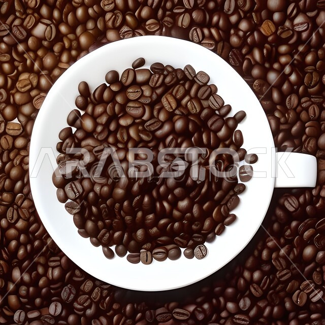 حبوب القهوه المحمصة المتناثره, حبوب البن المبعثره , حبوب القهوه العضويه , كافيين , حبوب بنية للقهوة السوداء .