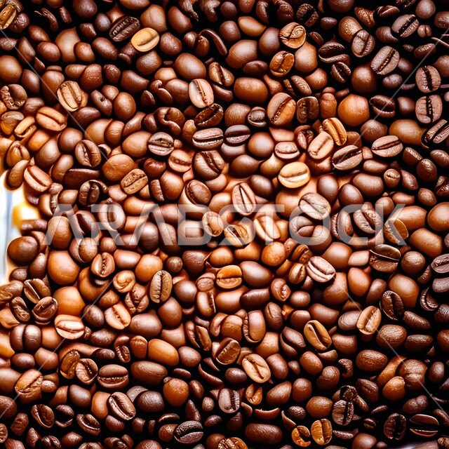 حبوب القهوه المحمصة المتناثره, حبوب البن المبعثره , حبوب القهوه العضويه , كافيين , حبوب بنية للقهوة السوداء .