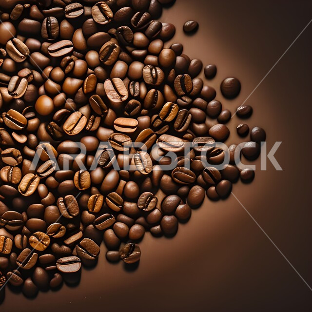 حبوب القهوه المحمصة المتناثره, حبوب البن المبعثره , حبوب القهوه العضويه , كافيين , حبوب بنية للقهوة السوداء .