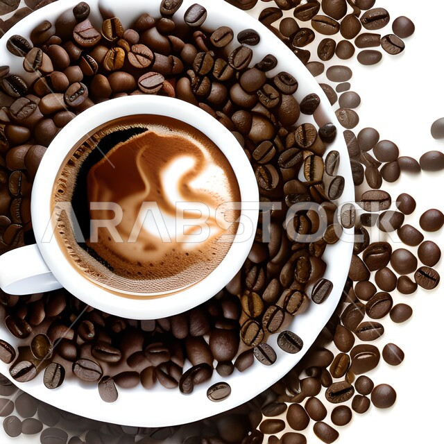 حبوب القهوه المحمصة المتناثره, حبوب البن المبعثره , حبوب القهوه العضويه , كافيين , حبوب بنية , مشروب القهوة السوداء .