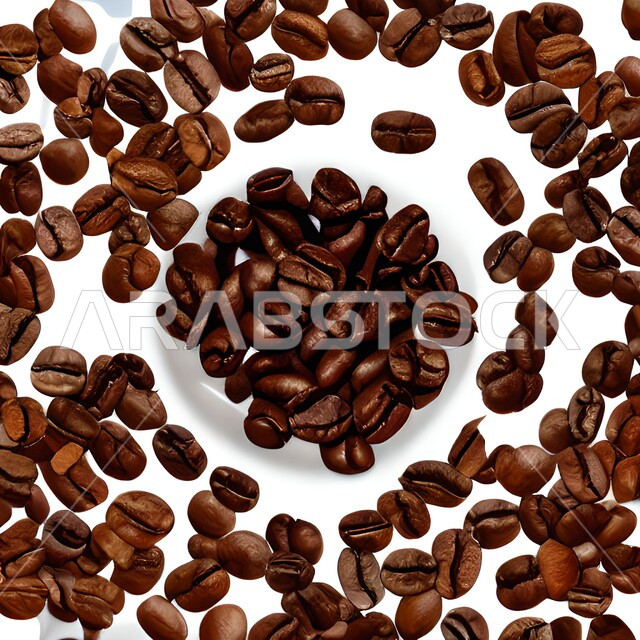 حبوب القهوه المحمصة المتناثره, حبوب البن المبعثره , حبوب القهوه العضويه , كافيين , حبوب بنية للقهوة السوداء .