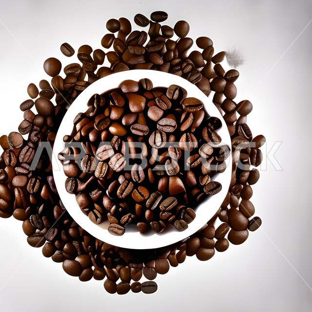 حبوب القهوه المحمصة المتناثره, حبوب البن المبعثره , حبوب القهوه العضويه , كافيين , حبوب بنية للقهوة السوداء .