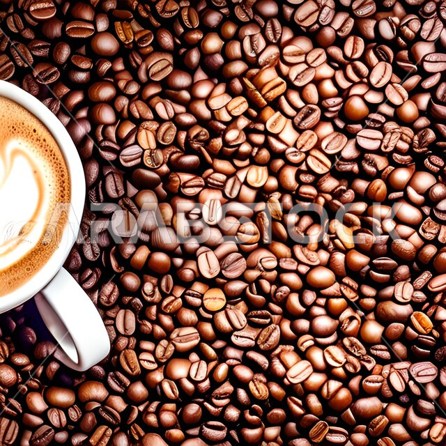 حبوب القهوه المحمصة المتناثره, حبوب البن المبعثره , حبوب القهوه العضويه , كافيين , حبوب بنية , مشروب القهوة السوداء .