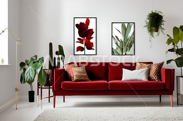 غرفة معيشة بتصاميم عصرية حديثه، ديكورات داخليه، غرفة جلوس, أثاث منزلي راقي، تصاميم عصرية فاخرة، شقق وفلل سكنية, فنادق ومنتجعات فاخره ، ديكور داخلي باللون الأحمر