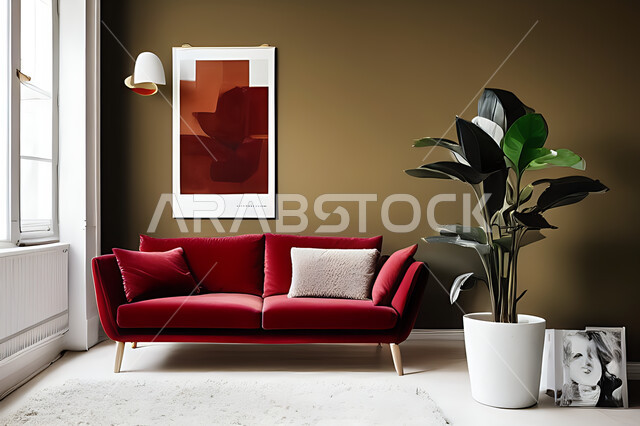 غرفة معيشة بتصاميم عصرية حديثه، ديكورات داخليه، غرفة جلوس, أثاث منزلي راقي، تصاميم عصرية فاخرة، شقق وفلل سكنية, فنادق ومنتجعات فاخره ، ديكور داخلي باللون الأحمر