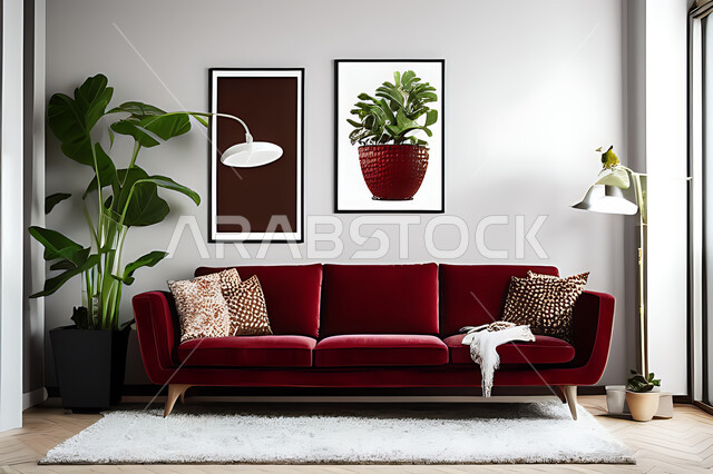 غرفة معيشة بتصاميم عصرية حديثه، ديكورات داخليه، غرفة جلوس, أثاث منزلي راقي، تصاميم عصرية فاخرة، شقق وفلل سكنية, فنادق ومنتجعات فاخره ، ديكور داخلي باللون الأحمر