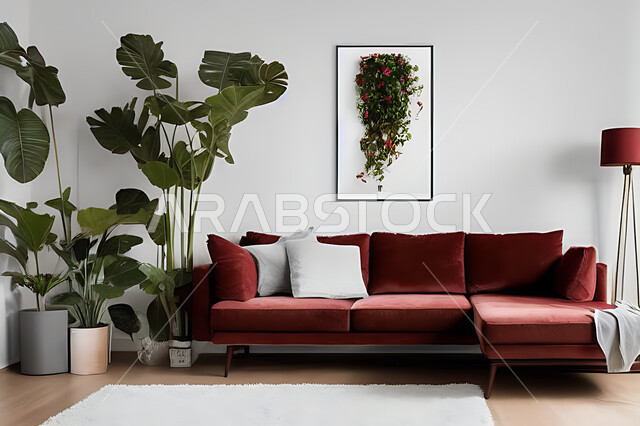 غرفة معيشة بتصاميم عصرية حديثه، ديكورات داخليه، غرفة جلوس, أثاث منزلي راقي، تصاميم عصرية فاخرة، شقق وفلل سكنية, فنادق ومنتجعات فاخره ، ديكور داخلي باللون الأحمر