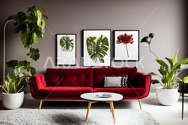 غرفة معيشة بتصاميم عصرية حديثه، ديكورات داخليه، غرفة جلوس, أثاث منزلي راقي، تصاميم عصرية فاخرة، شقق وفلل سكنية, فنادق ومنتجعات فاخره ، ديكور داخلي باللون الأحمر