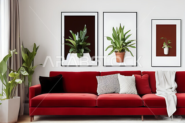 غرفة معيشة بتصاميم عصرية حديثه، ديكورات داخليه، غرفة جلوس, أثاث منزلي راقي، تصاميم عصرية فاخرة، شقق وفلل سكنية, فنادق ومنتجعات فاخره ، ديكور داخلي باللون الأحمر