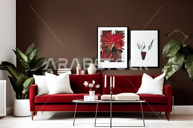 غرفة معيشة بتصاميم عصرية حديثه، ديكورات داخليه، غرفة جلوس, أثاث منزلي راقي، تصاميم عصرية فاخرة، شقق وفلل سكنية, فنادق ومنتجعات فاخره ، ديكور داخلي باللون الأحمر