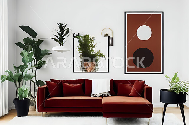 غرفة معيشة بتصاميم عصرية حديثه، ديكورات داخليه، غرفة جلوس, أثاث منزلي راقي، تصاميم عصرية فاخرة، شقق وفلل سكنية, فنادق ومنتجعات فاخره ، ديكور داخلي باللون الأحمر